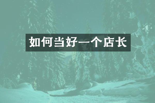 如何当好一个店长