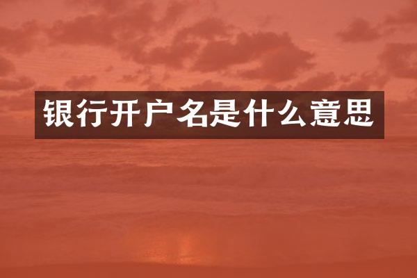 银行开户名是什么意思