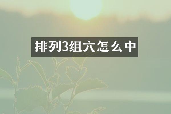 排列3组六怎么中