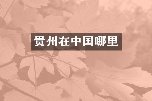 贵州在中国哪里