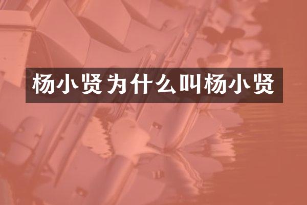 杨小贤为什么叫杨小贤