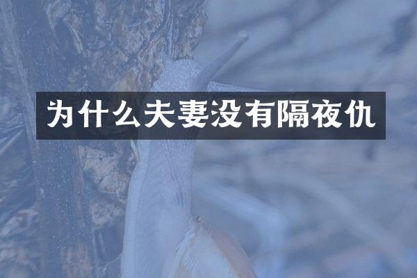 为什么夫妻没有隔夜仇