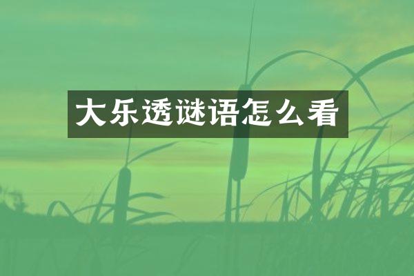 大谜语怎么看