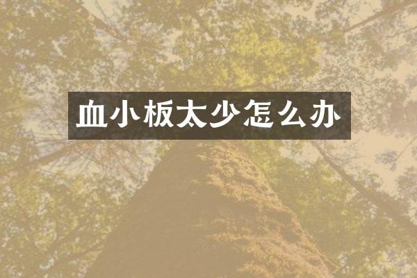 血小板太少怎么办