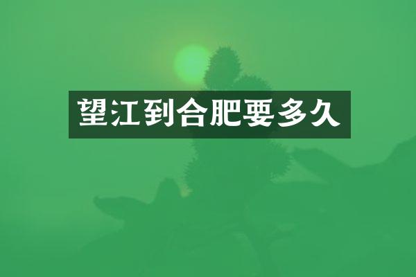 望江到合肥要多久