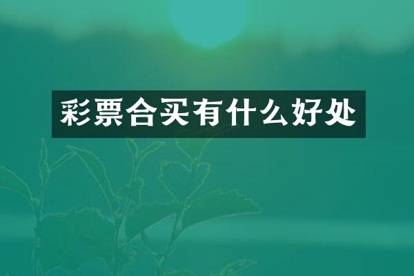 彩票合买有什么好处