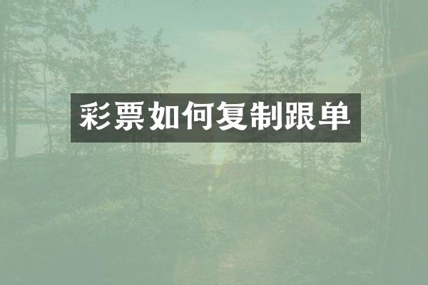 彩票如何复制跟单
