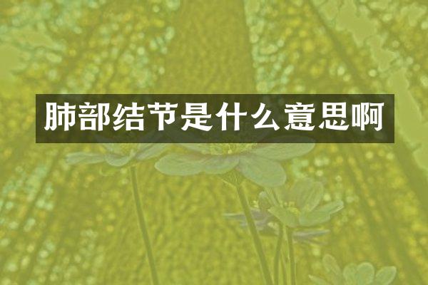 肺部结节是什么意思啊