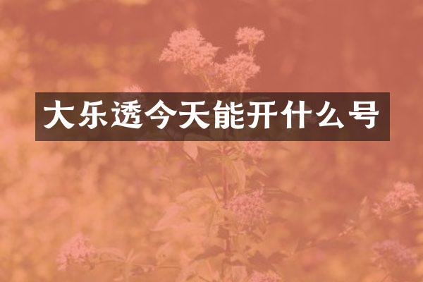 大今天能开什么号