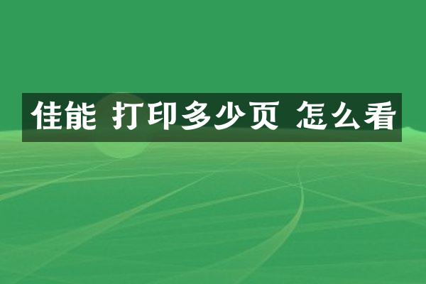 佳能 打印多少页 怎么看
