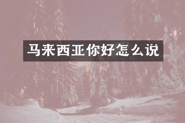马来西亚你好怎么说