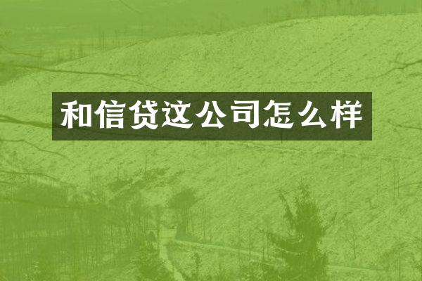 和信贷这公司怎么样