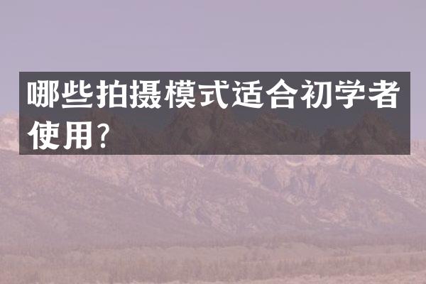 哪些拍摄模式适合初学者使用？