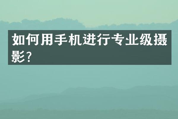 如何用手机进行专业级摄影？