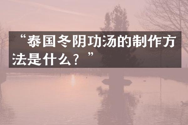 “泰国冬阴功汤的制作方法是什么？”