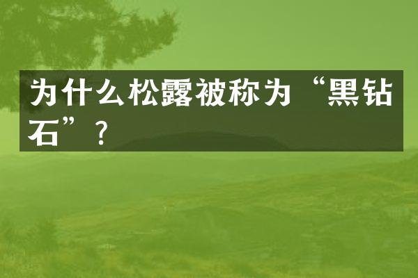 为什么松露被称为“黑钻石”？