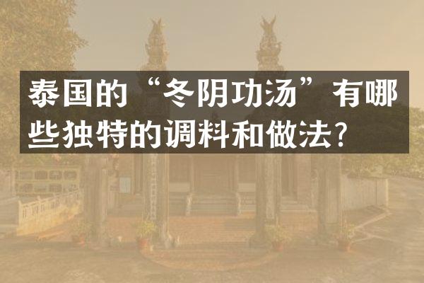 泰国的“冬阴功汤”有哪些独特的调料和做法？