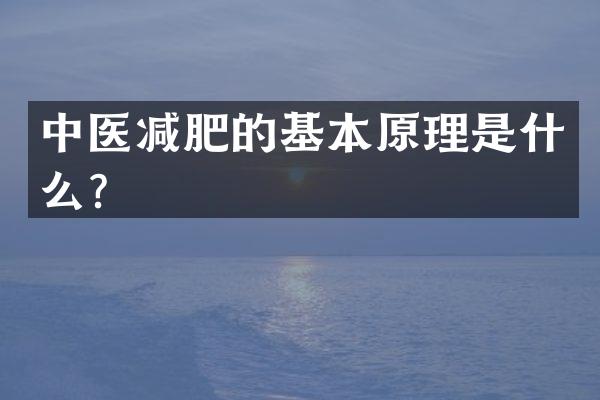 中医减肥的基本原理是什么？