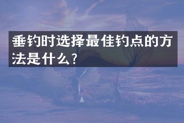 垂钓时选择最佳钓点的方法是什么？