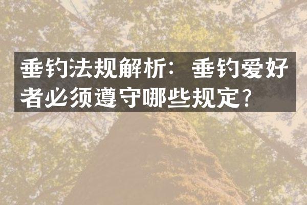 垂钓法规解析：垂钓爱好者必须遵守哪些规定？