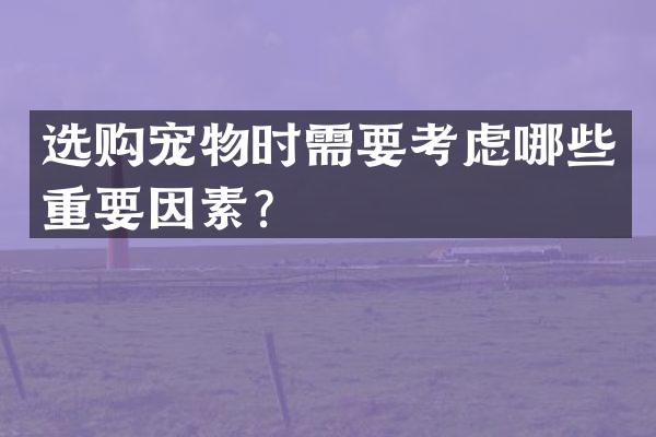 选购宠物时需要考虑哪些重要因素？